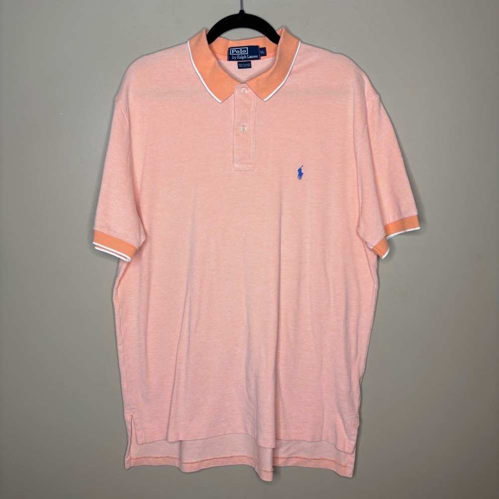 Polo Ralph Lauren Mens XL Peach Orange Tipped Short Sleeve Cotton Polo Shirt - Picture 2 of 5
